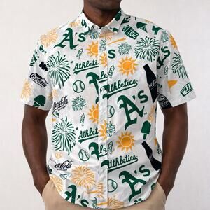 OAKLAND A's ATHLETICS Baseball SGA Button Front Hawaiian Medium Shirt COCA COLA